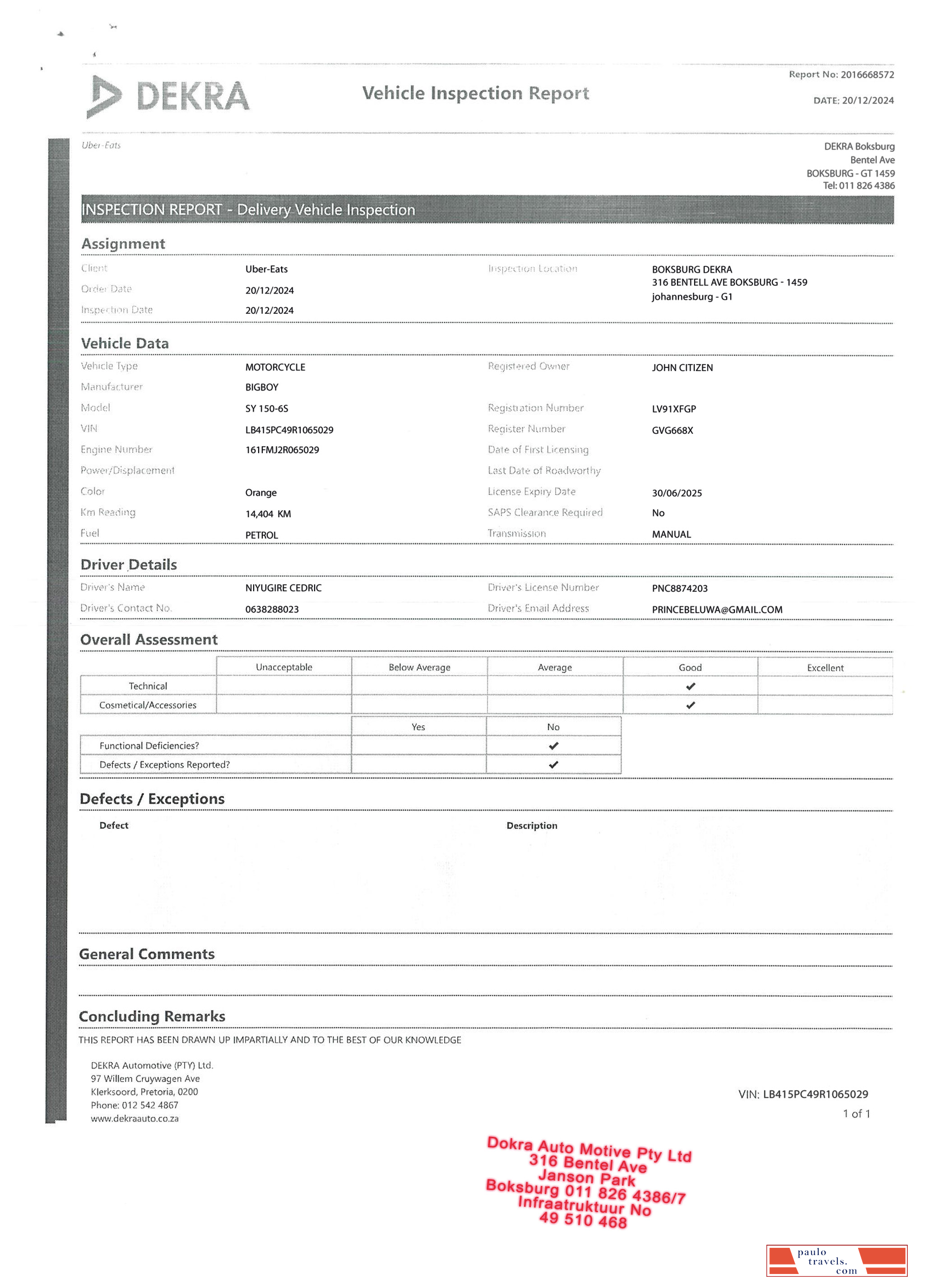 Vehicle Inspection reporT